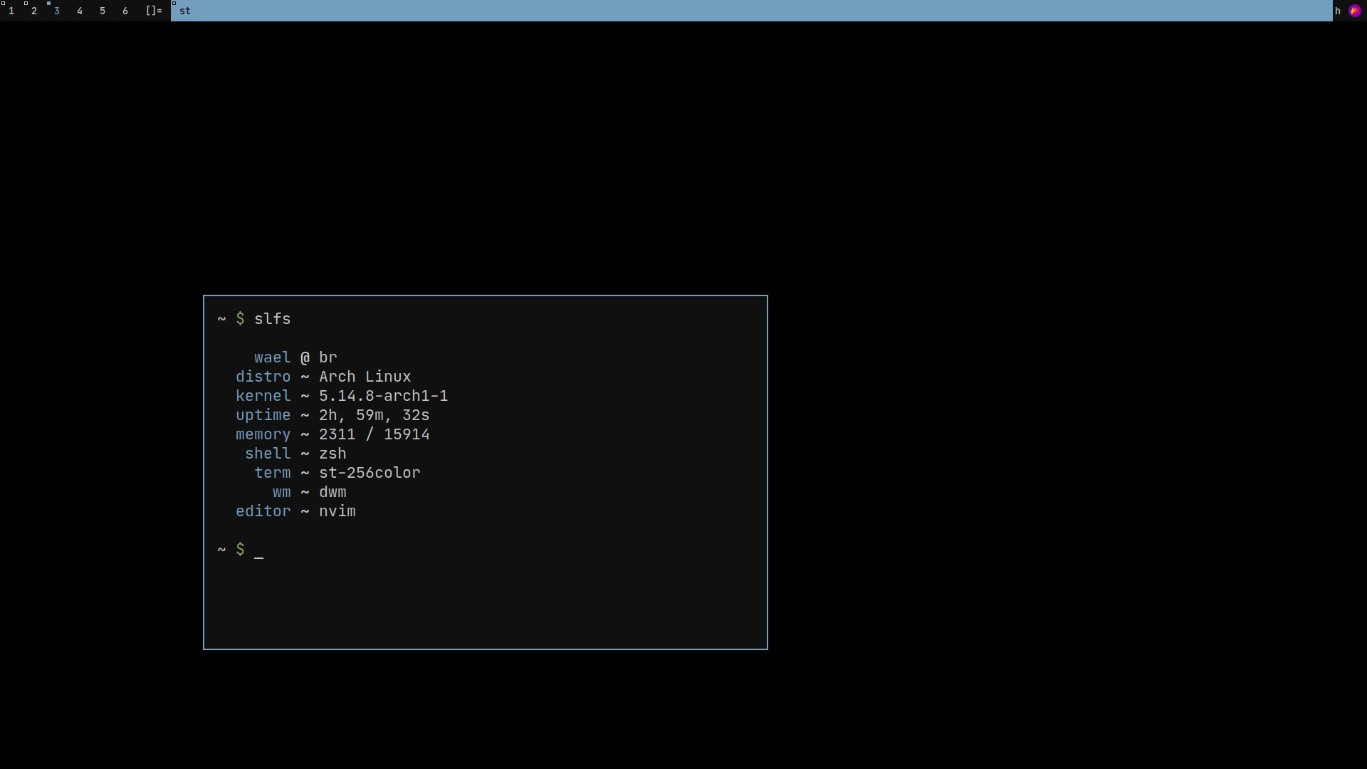 neofetch of dwm arch