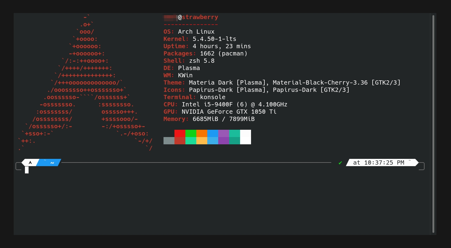 neofetch of plasma arch