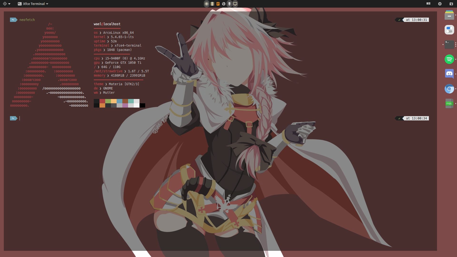 neofetch of gnome arco