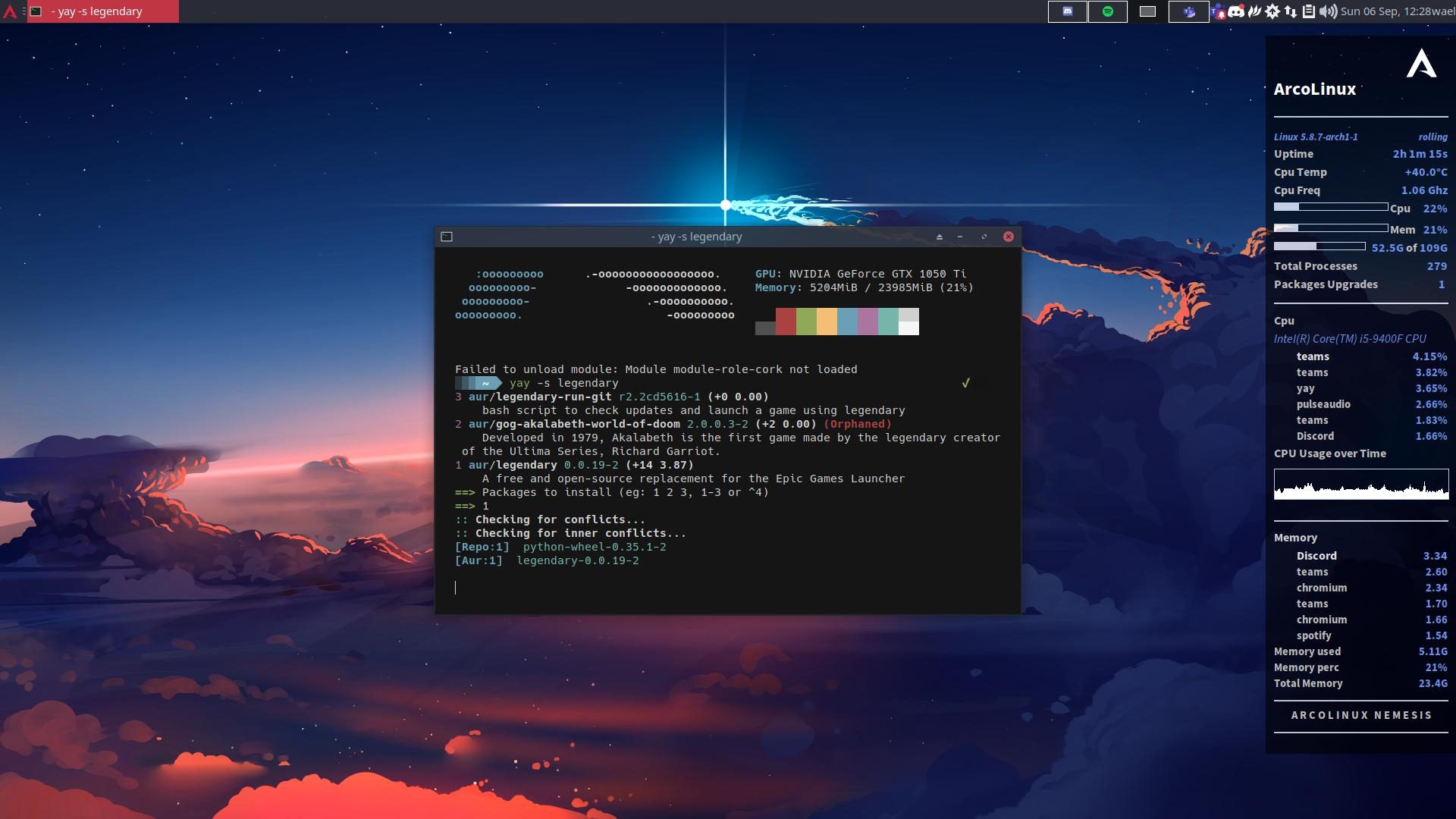 neofetch of xfce arco