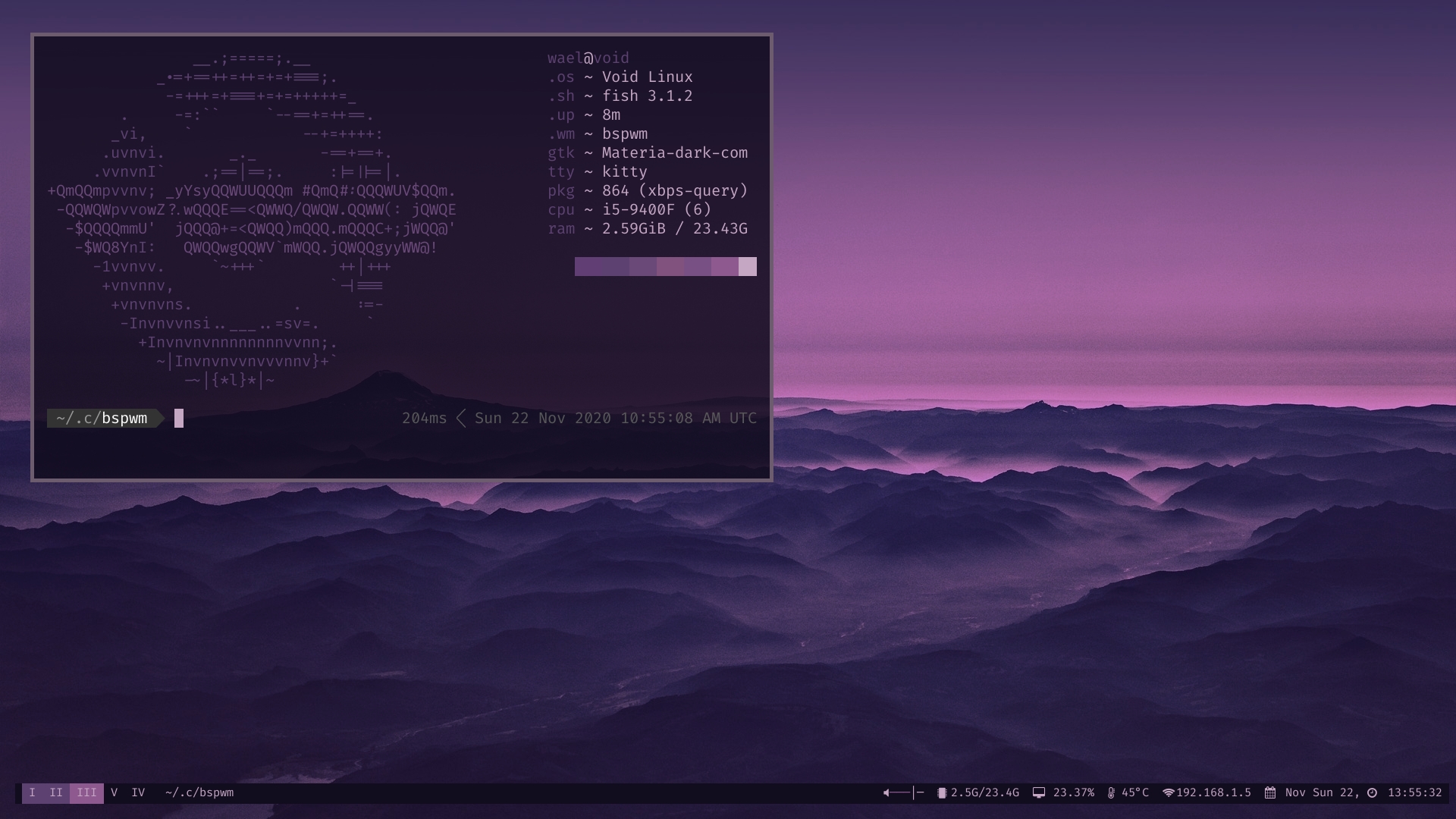 neofetch of bspwm void